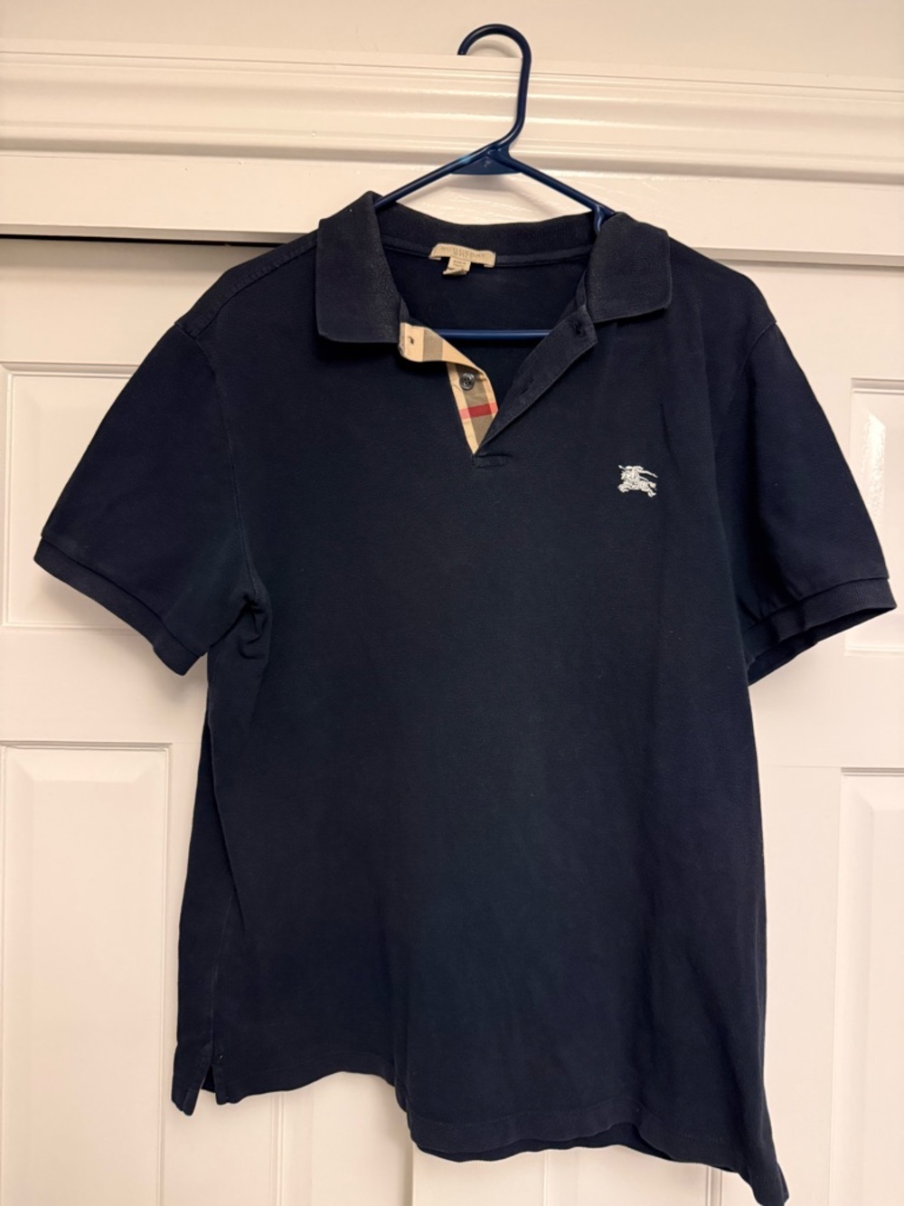 Vintage Burberry Brit Polo Shirt Black Size XL Nova Check Detail Short Sleeve